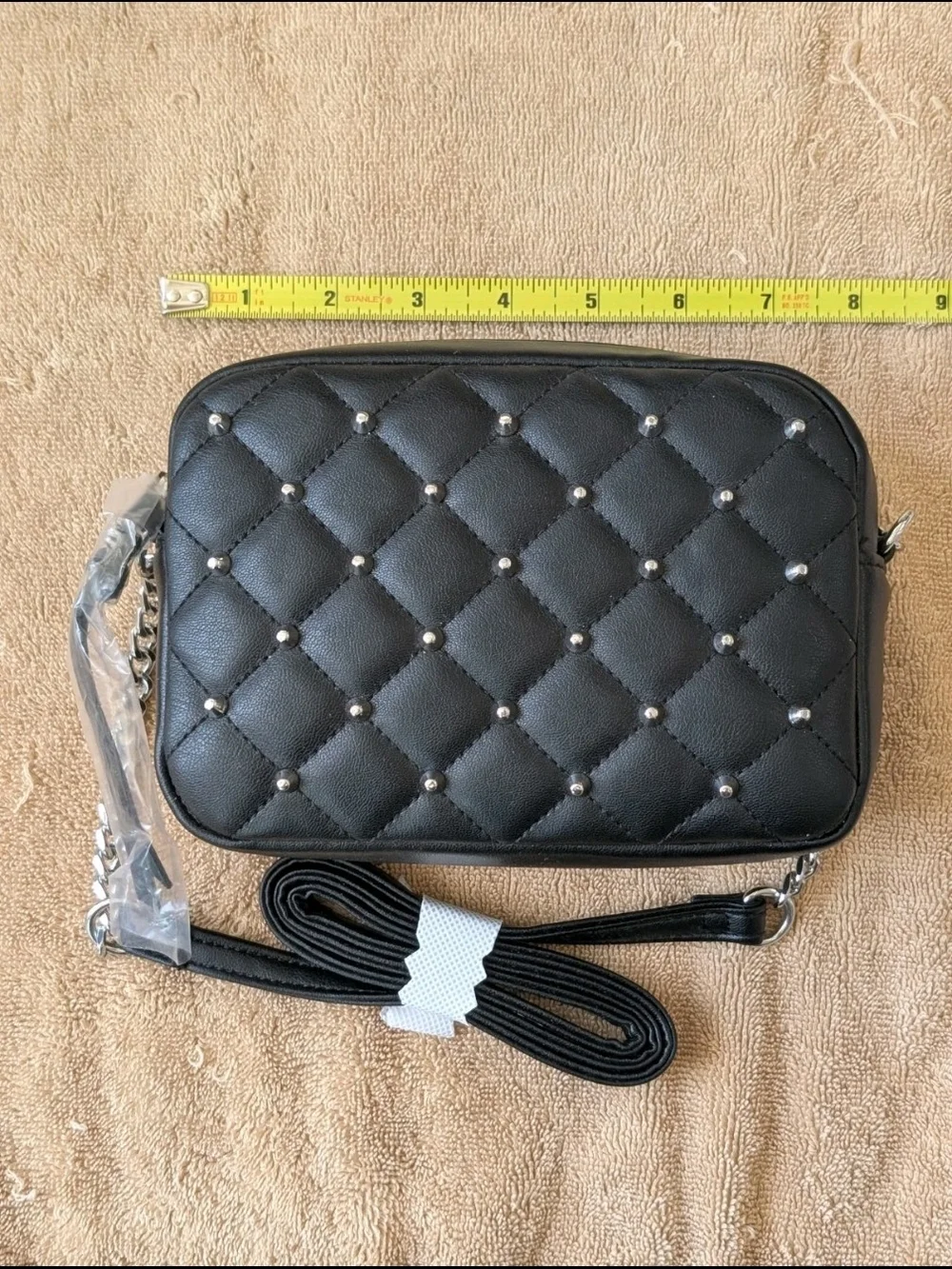 Rebecca Minkoff Black Shoulder Bag Quilted Studded Zip Silver Hardware